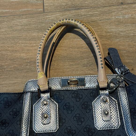 Guess Los Angeles Handbag Black/Sliver Purse  Designer Logo Bag - Picture 8 of 10